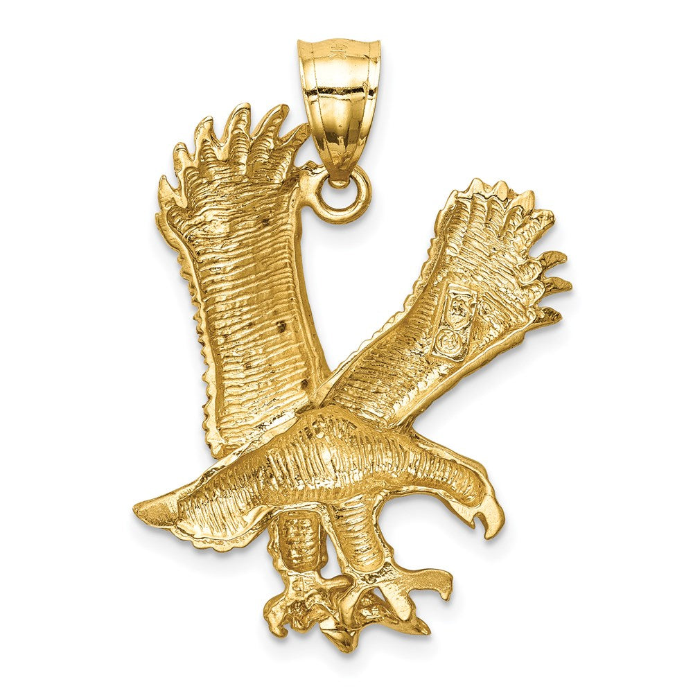 14k Satin Diamond-cut Eagle Pendant