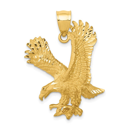 14k Satin Diamond-cut Eagle Pendant