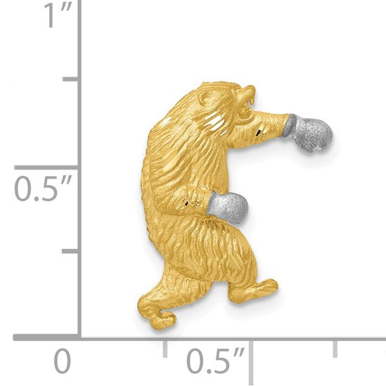 14k and White Rhodium Satin Diamond-cut Boxing Bear Chain Slide