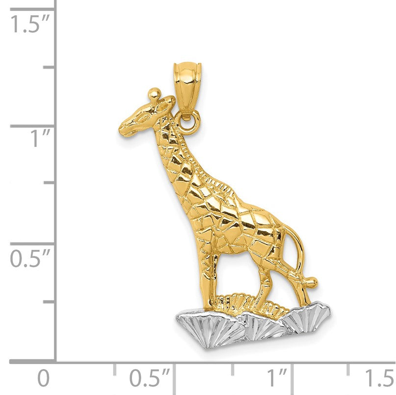 14k and White Rhodium Diamond-cut Polished Giraffe Pendant