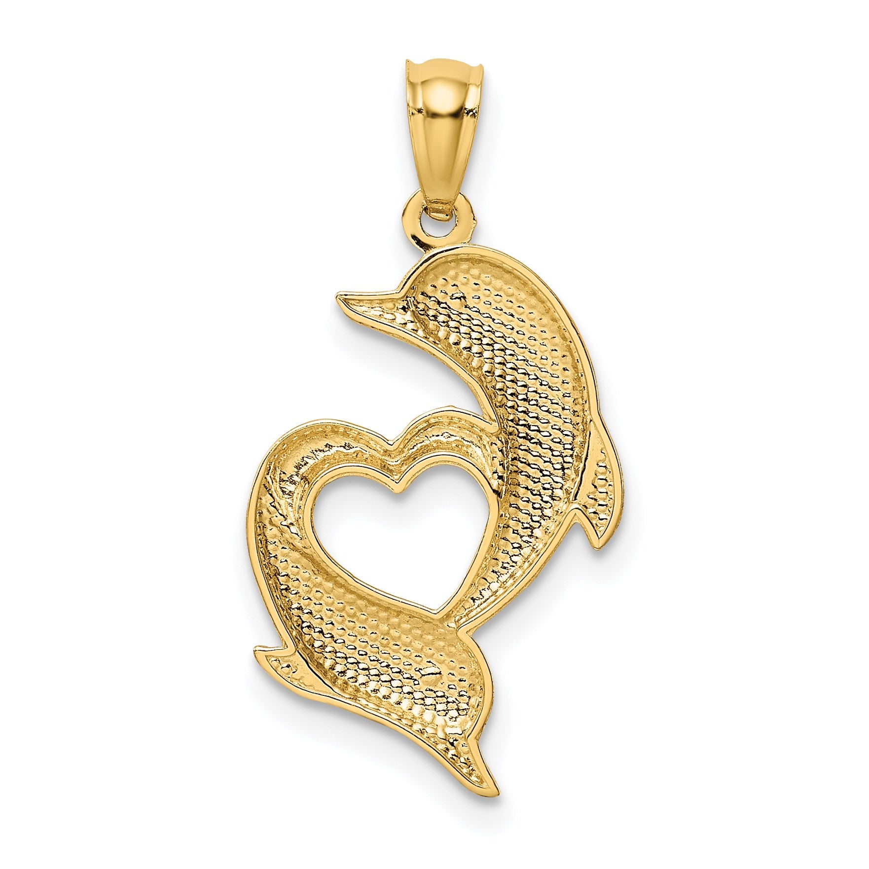 14K Diamond-cut Satin and Polished Dolphins Heart Pendant