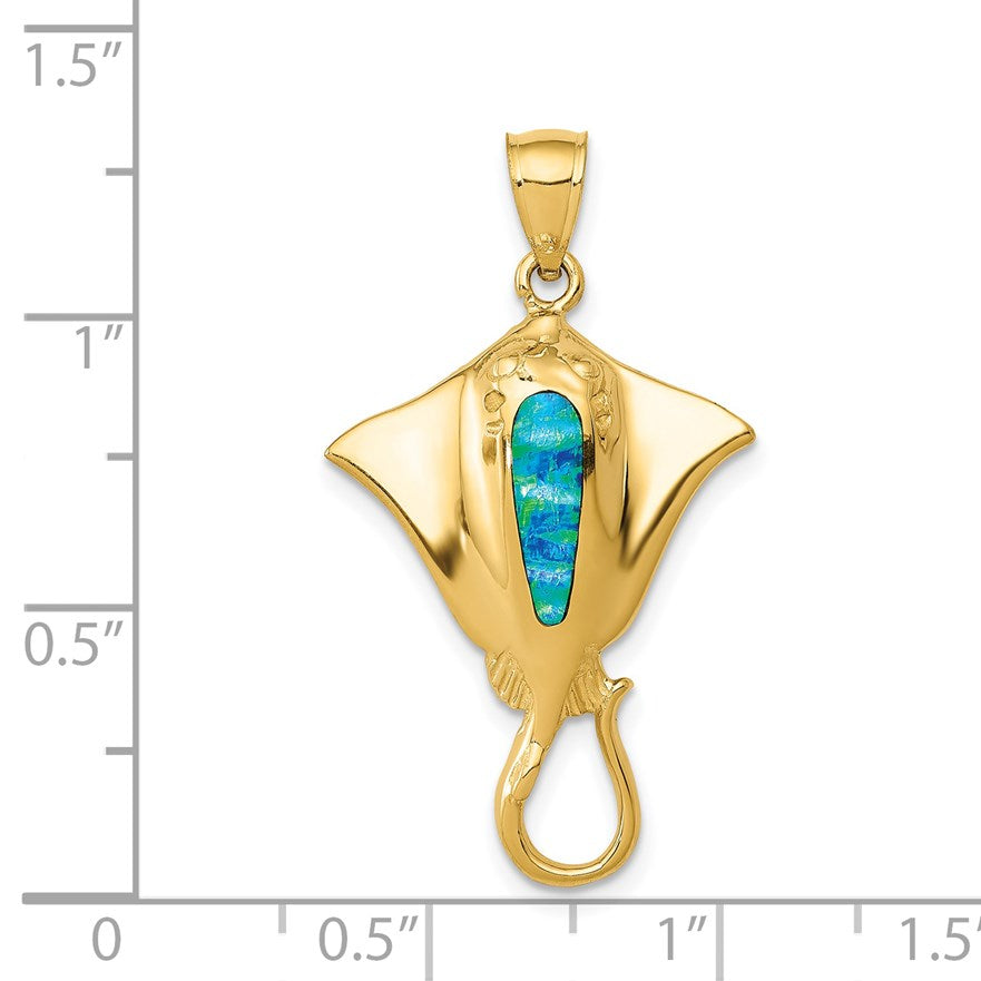 14k Polished Lab Created Blue Opal Stingray Pendant
