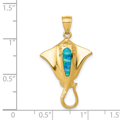 14k Polished Lab Created Blue Opal Stingray Pendant
