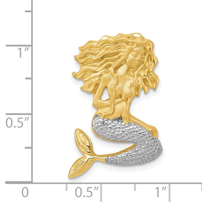 14k and White Rhodium Satin Diamond-cut Mermaid Omega Slide