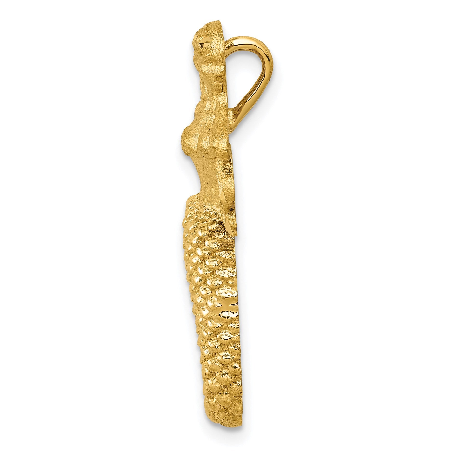 14k Polished and Satin Diamond-cut Mermaid Omega Slide