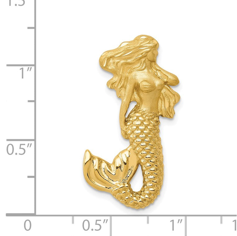 14k Polished and Satin Diamond-cut Mermaid Omega Slide