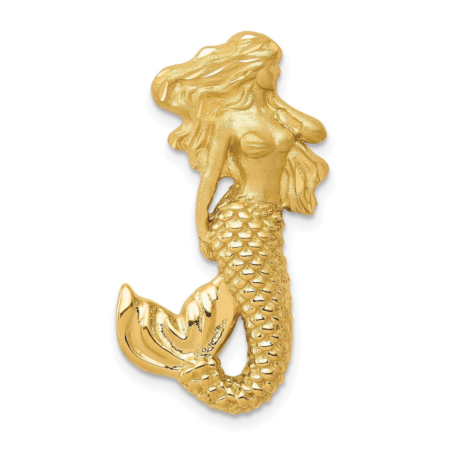 14k Polished and Satin Diamond-cut Mermaid Omega Slide