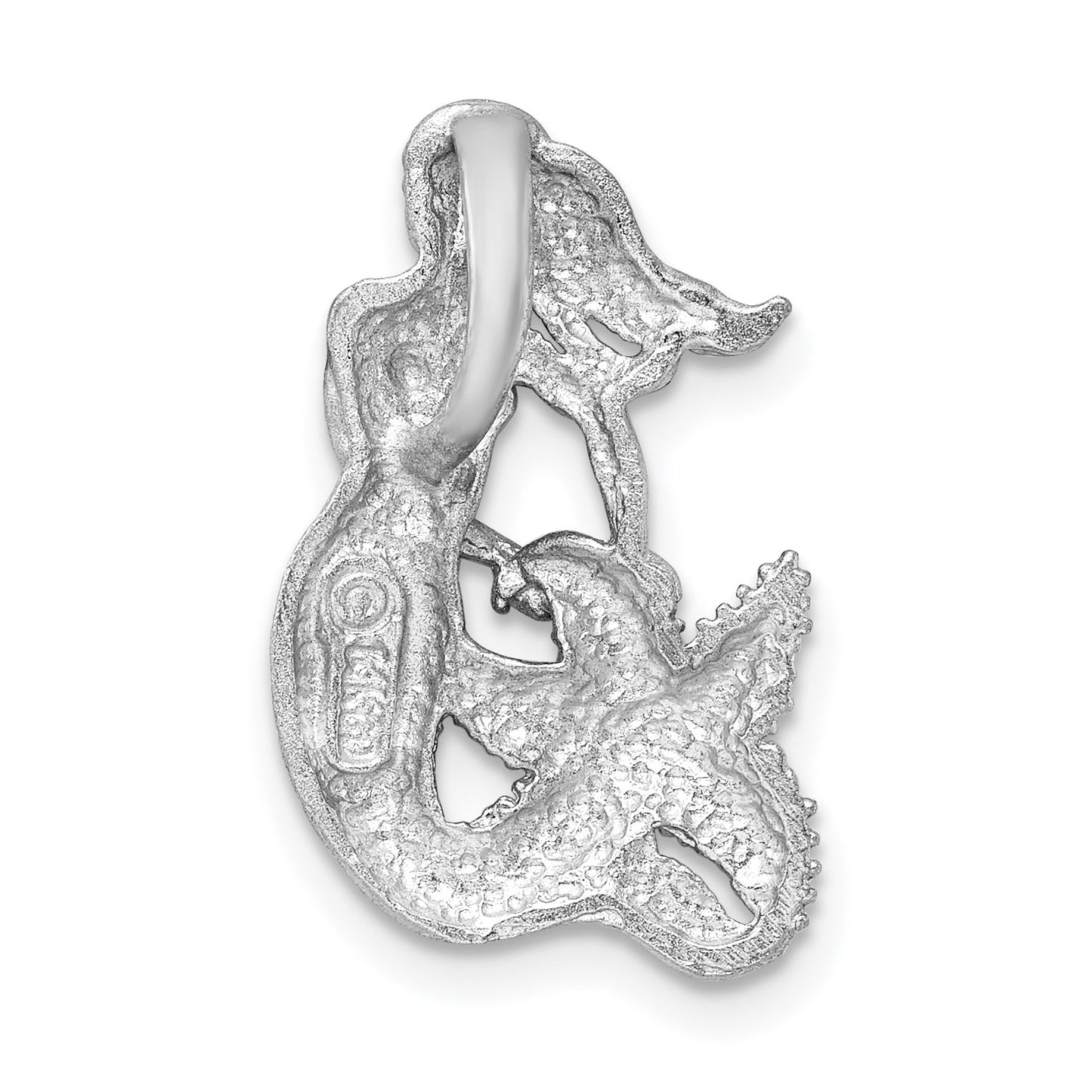 14K White Gold Satin and Diamond-Cut Mermaid Omega Slide