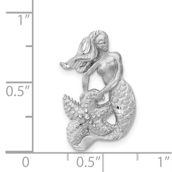 14K White Gold Satin and Diamond-Cut Mermaid Omega Slide