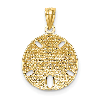 14k and White Rhodium Diamond-cut Polished Sand Dollar Pendant