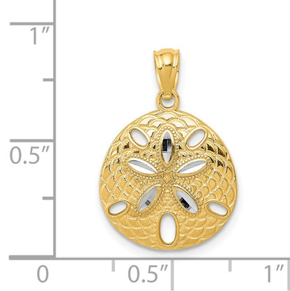 14k and White Rhodium Diamond-cut Polished Sand Dollar Pendant