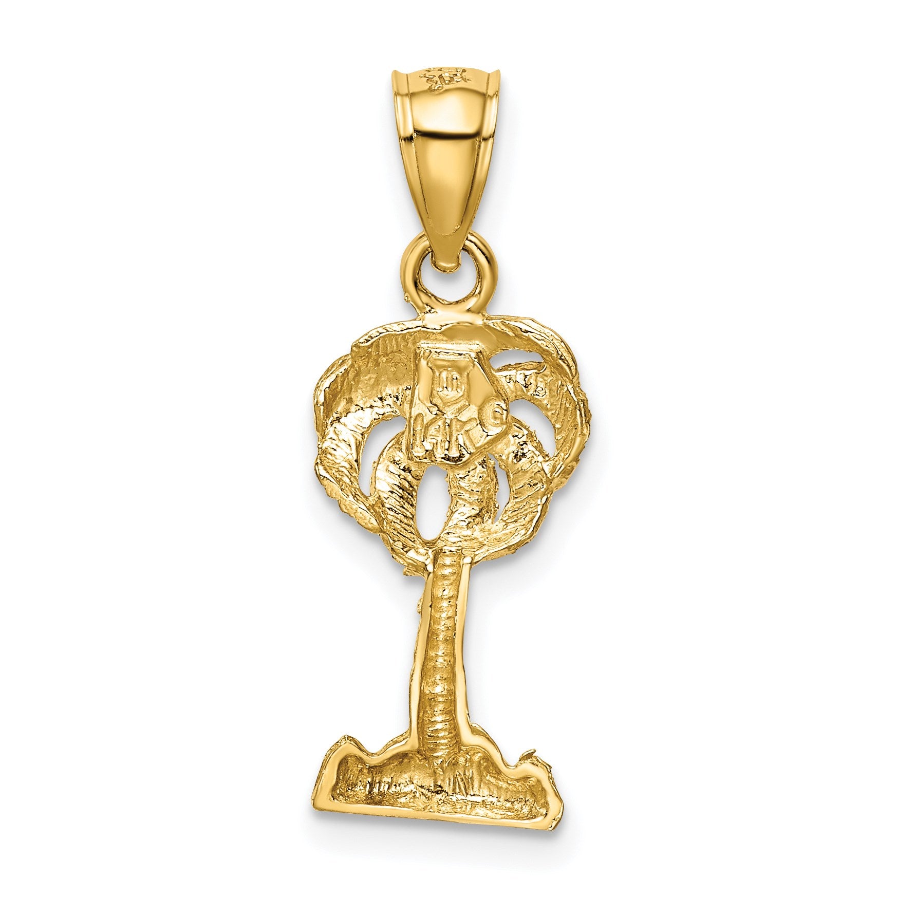 14k Polished Diamond-cut Palm Tree Pendant