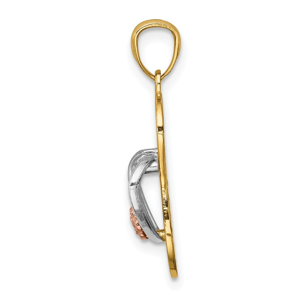 14K Yellow and Rose Gold w/Rhodium Sandal Pendant