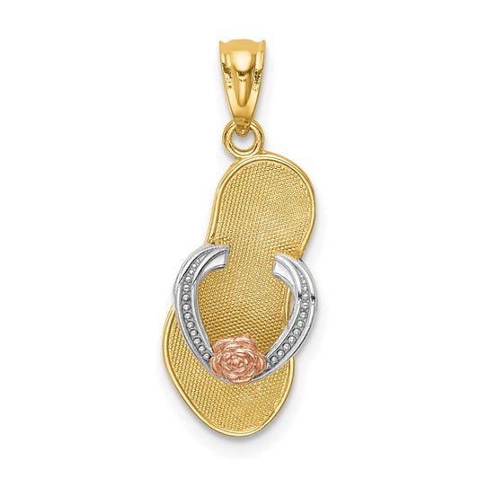 14K Yellow and Rose Gold w/Rhodium Sandal Pendant