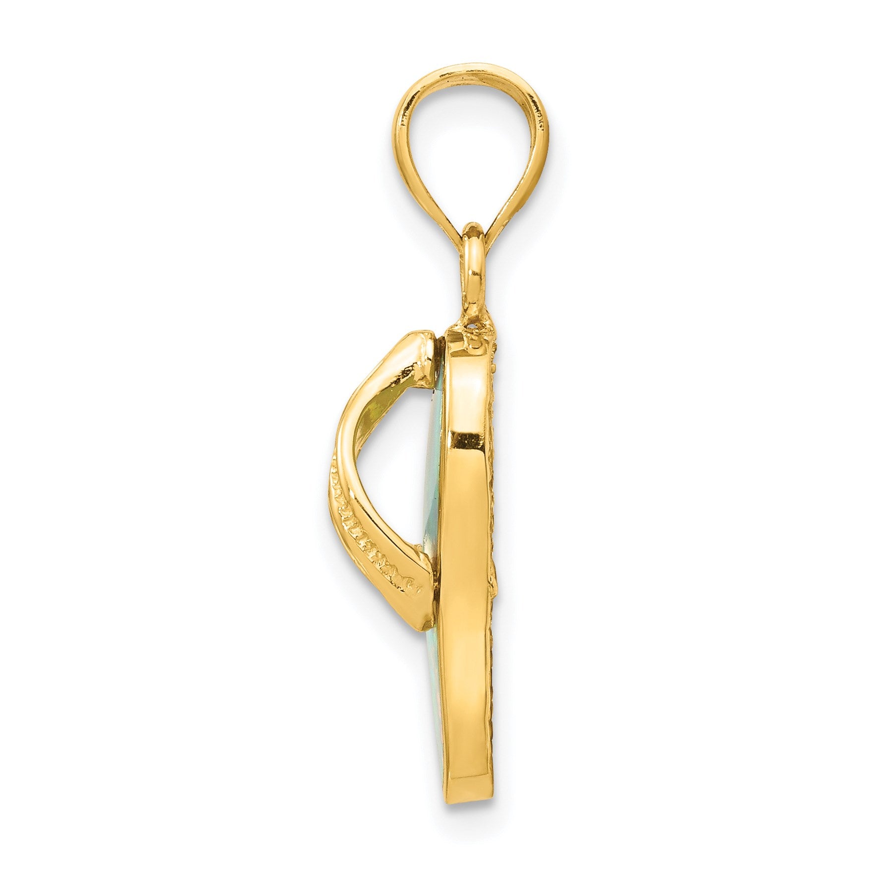 14k Polished 3-D Lab Created White Opal Flip Flop Pendant