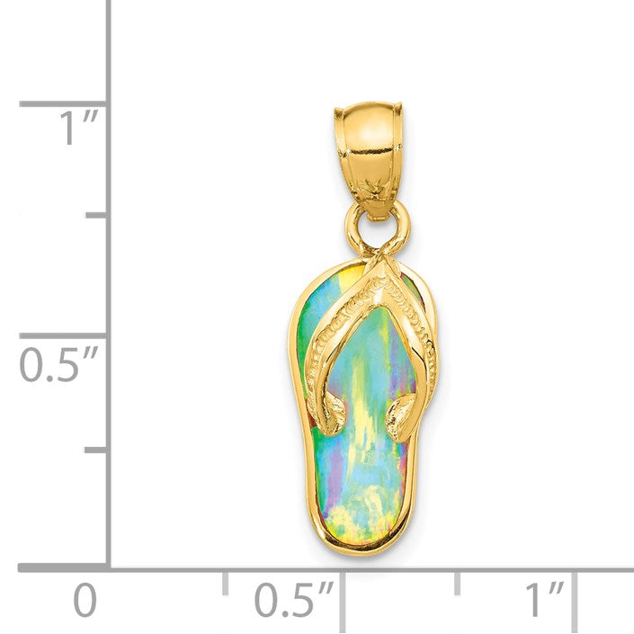 14k Polished 3-D Lab Created White Opal Flip Flop Pendant