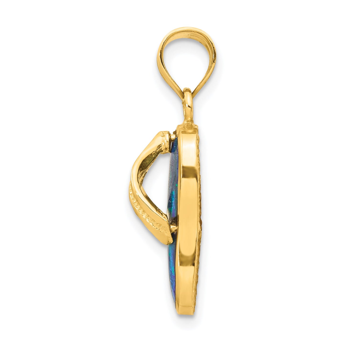 14k Polished 3-D Lab Created Blue Opal Flip Flop Pendant