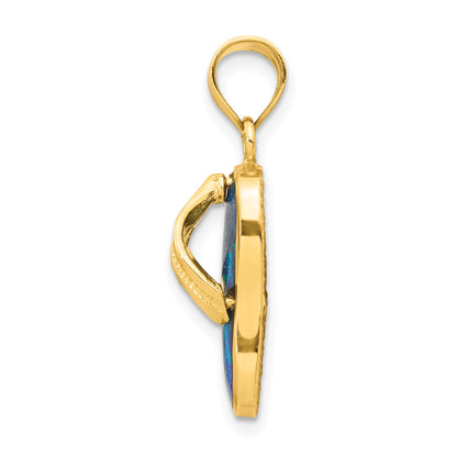 14k Polished 3-D Lab Created Blue Opal Flip Flop Pendant
