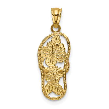 14k and White Rhodium Polished Floral Flip Flop Pendant