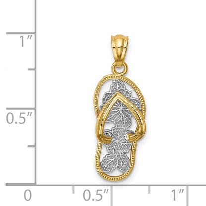 14k and White Rhodium Polished Floral Flip Flop Pendant