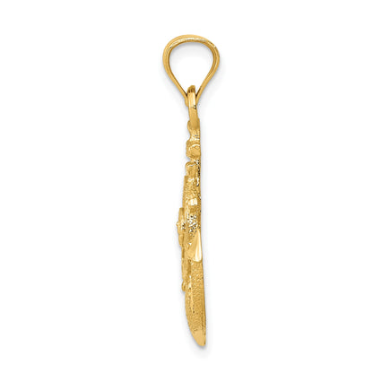14k Satin Diamond-cut Anchor and Ships Wheel Pendant
