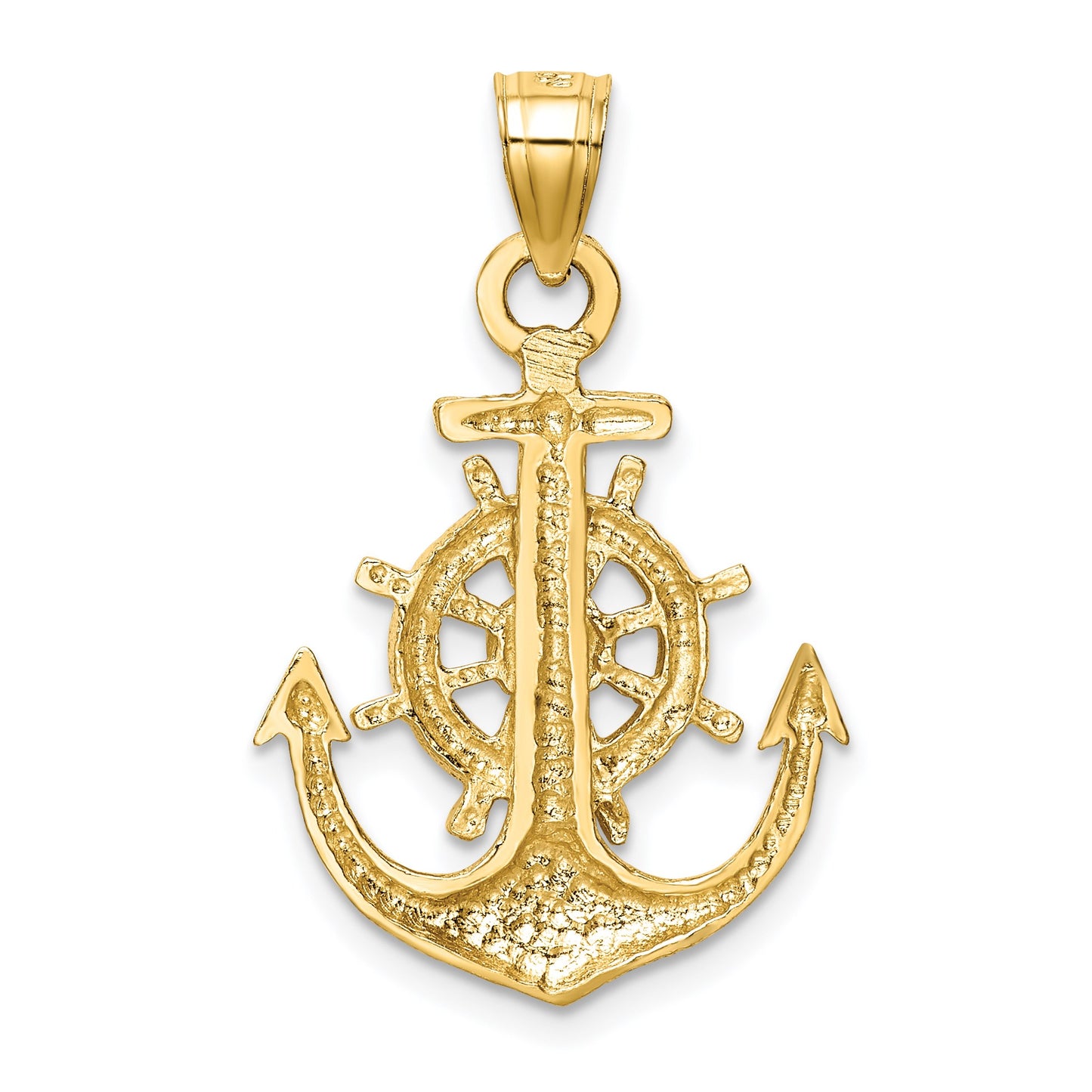 14k Satin Diamond-cut Anchor and Ships Wheel Pendant