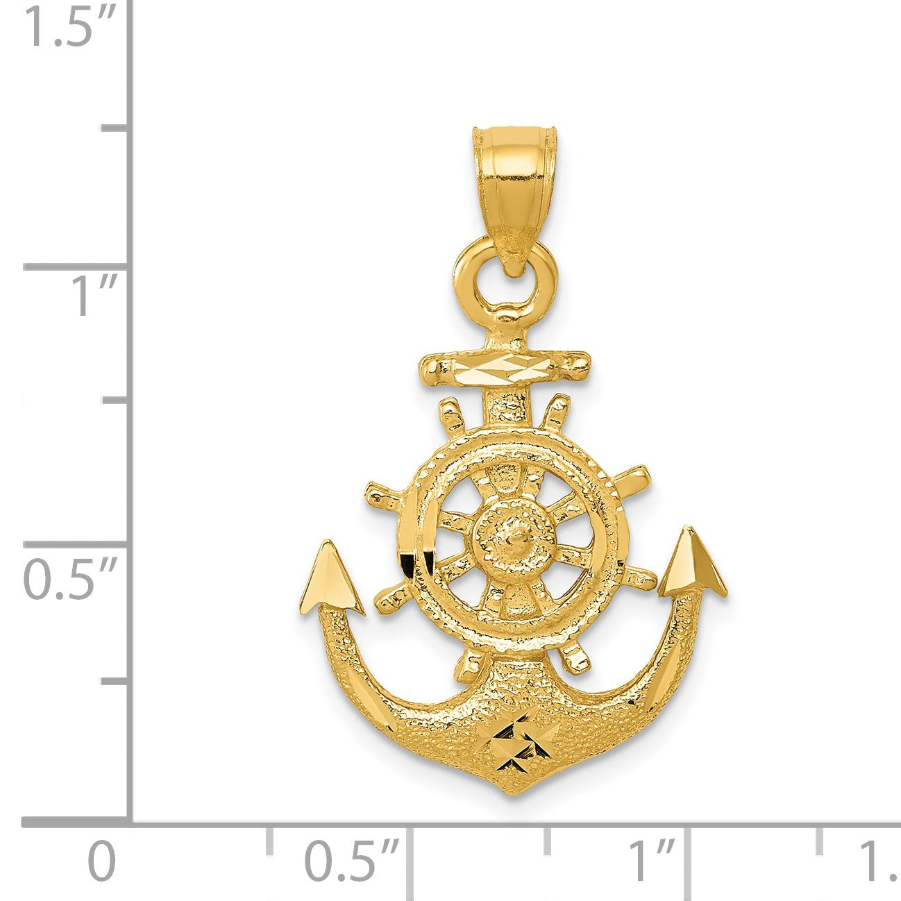 14k Satin Diamond-cut Anchor and Ships Wheel Pendant
