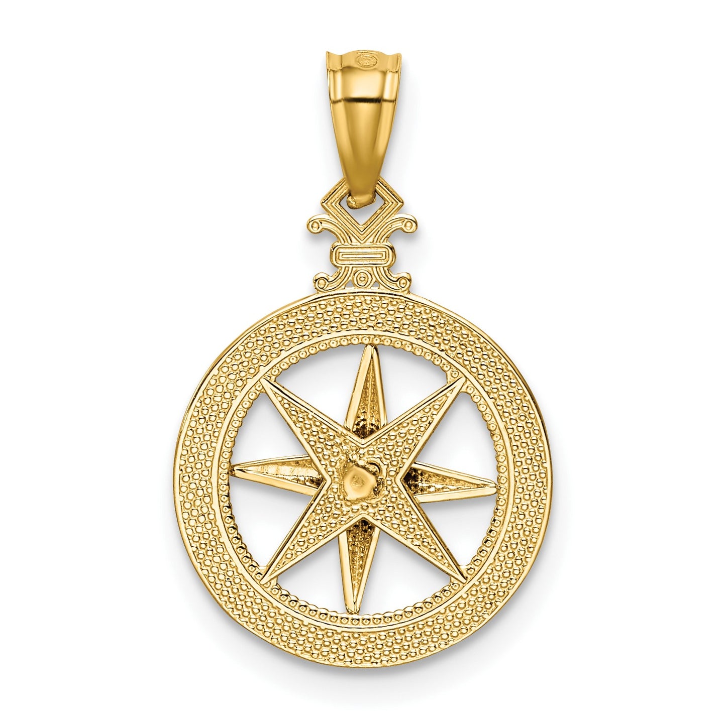 14k Diamond-cut Polished Compass Pendant