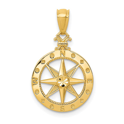 14k Diamond-cut Polished Compass Pendant