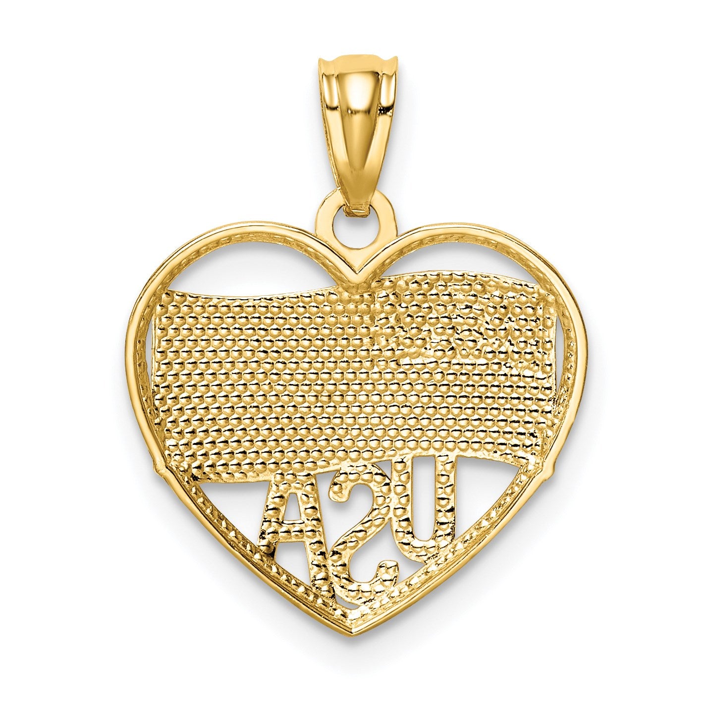 14k and White Rhodium Polished American Flag USA in Heart Pendant