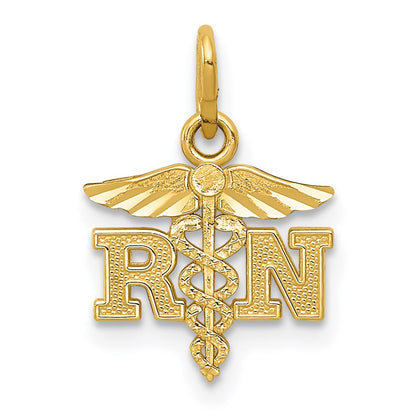 14k Diamond-cut Polished RN Nurse Pendant