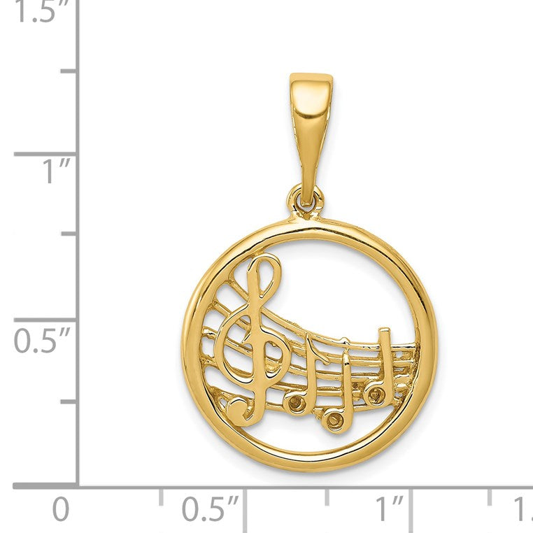 14k Polished Musical Notes and Treble Clef Pendant