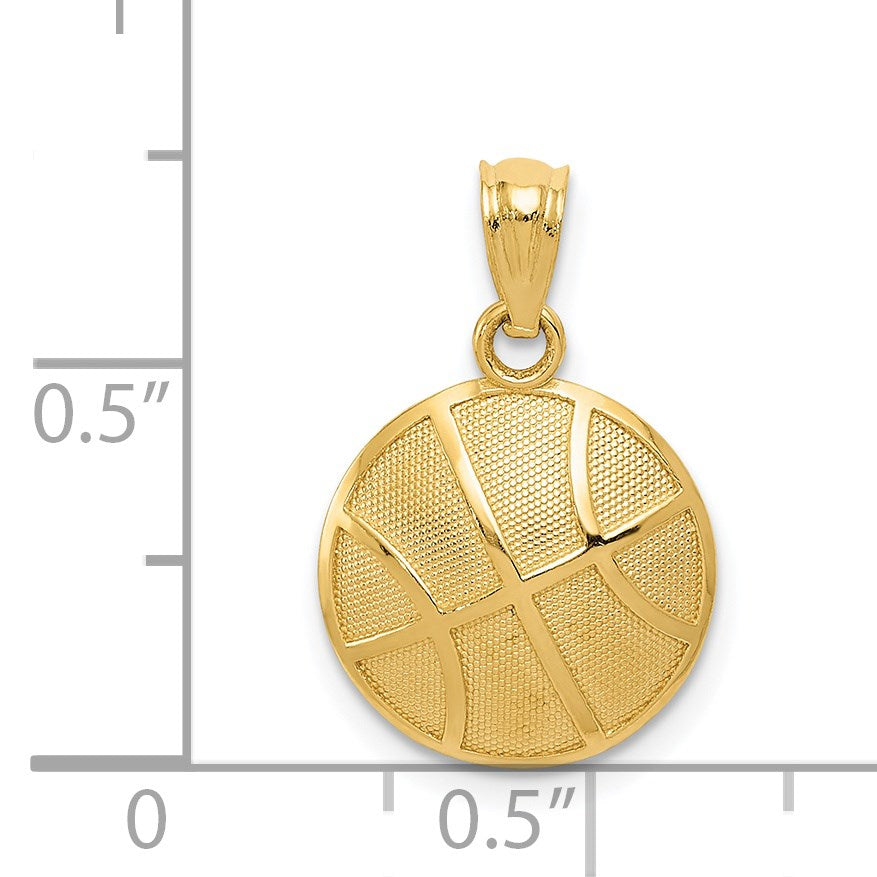 14K Satin and Polished Basketball Pendant
