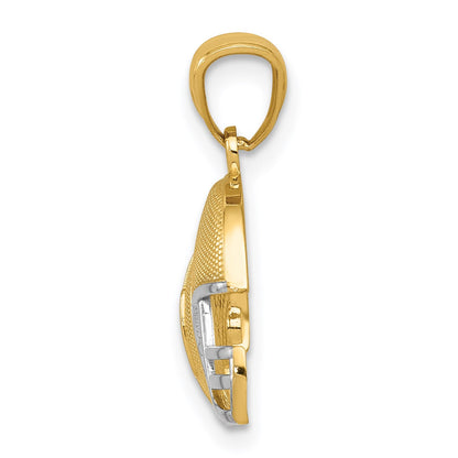 14K and White Rhodium Satin/Polished Football Helmet Pendant