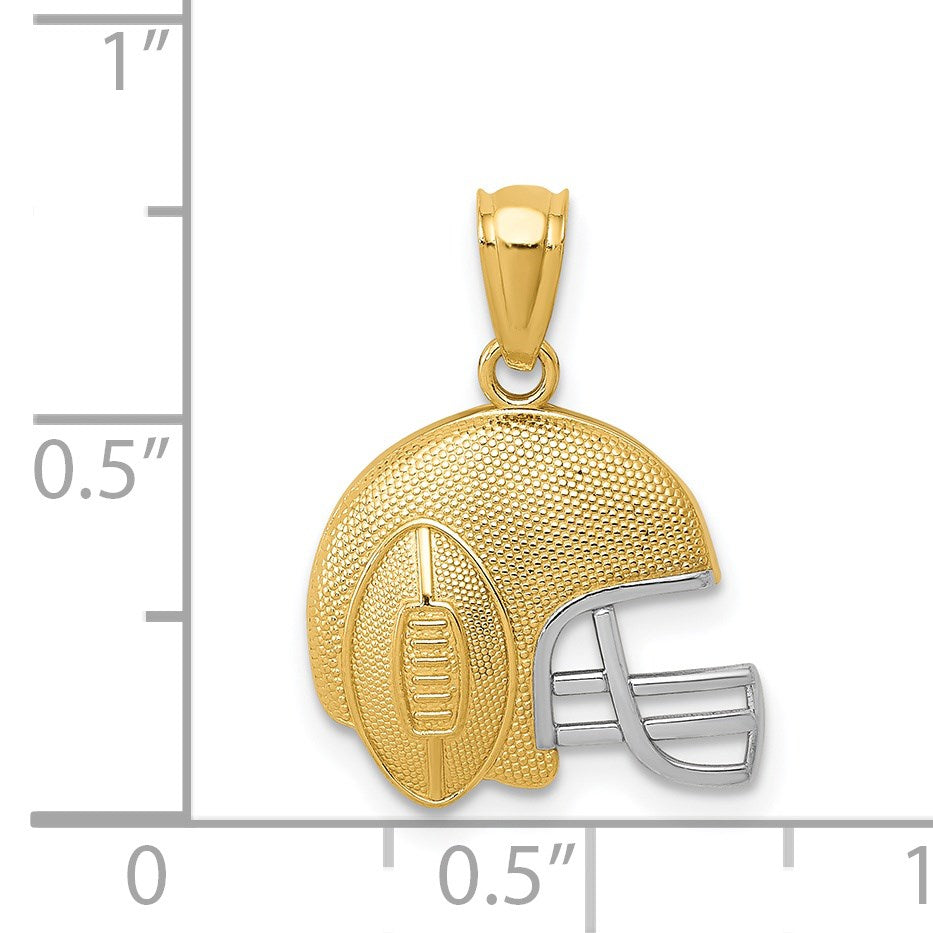 14K and White Rhodium Satin/Polished Football Helmet Pendant
