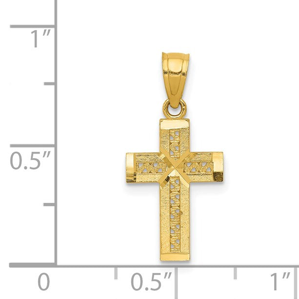 14k Diamond-cut with -X- Center Cross Pendant