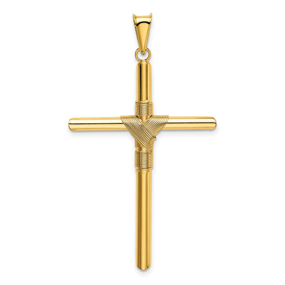 14K Polished with Center Wrap Tube Cross Pendant