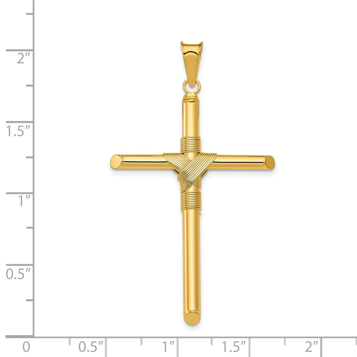 14K Polished with Center Wrap Tube Cross Pendant