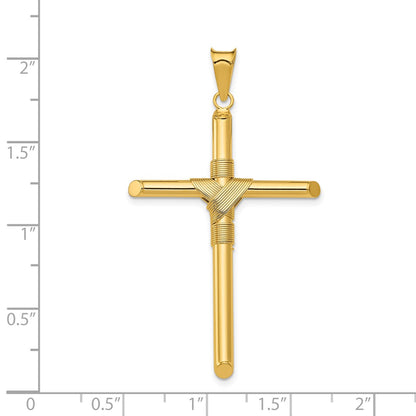 14K Polished with Center Wrap Tube Cross Pendant
