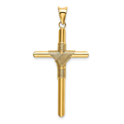 14K Polished with Center Wrap Tube Cross Pendant