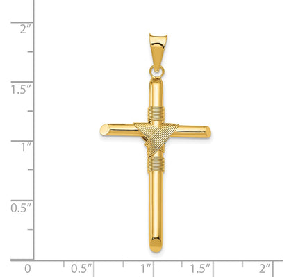 14K Polished with Center Wrap Tube Cross Pendant