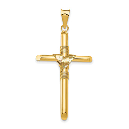 14K Polished with Center Wrap Tube Cross Pendant