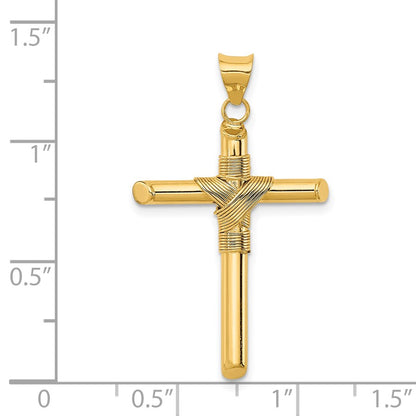 14K Polished with Center Wrap Tube Cross Pendant