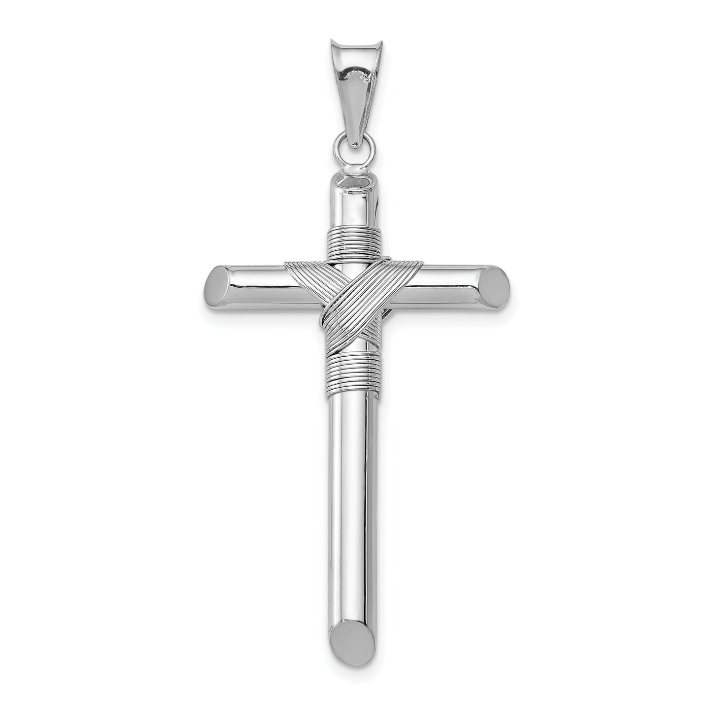14K White Gold with Center Wrap Tube Cross Pendant