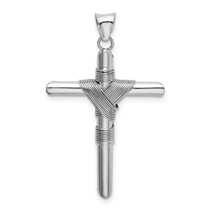 14K White Gold with Center Wrap Tube Cross Pendant