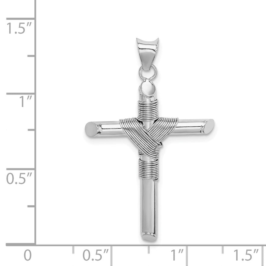 14K White Gold with Center Wrap Tube Cross Pendant