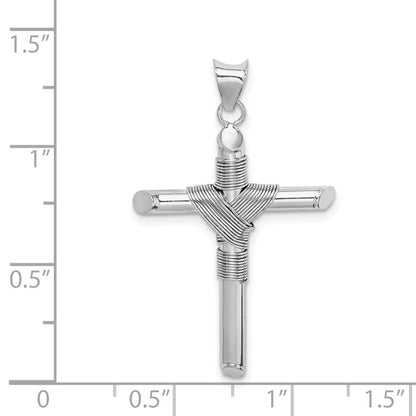 14K White Gold with Center Wrap Tube Cross Pendant