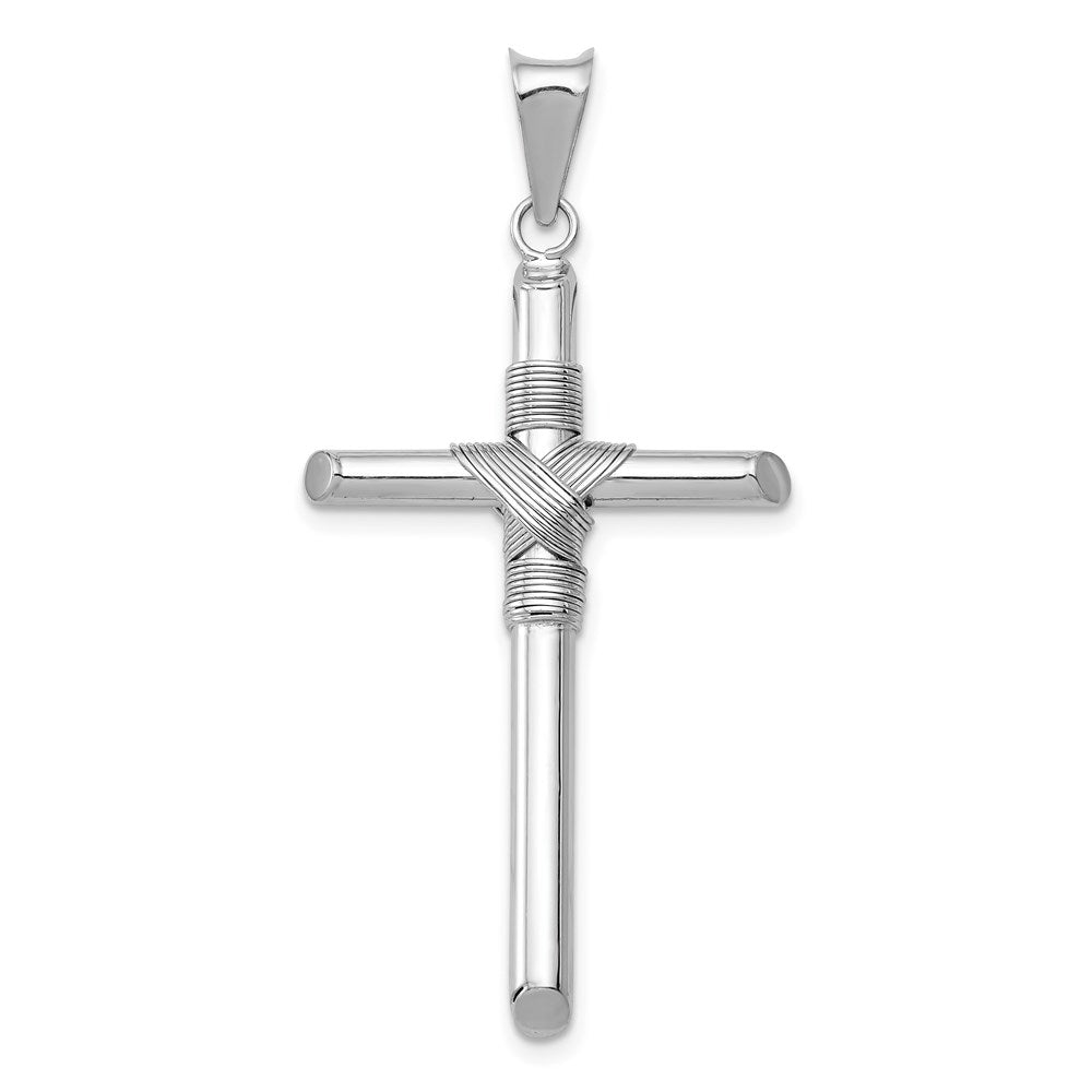 14K White Gold w/Center Wrap Tube Cross Pendant