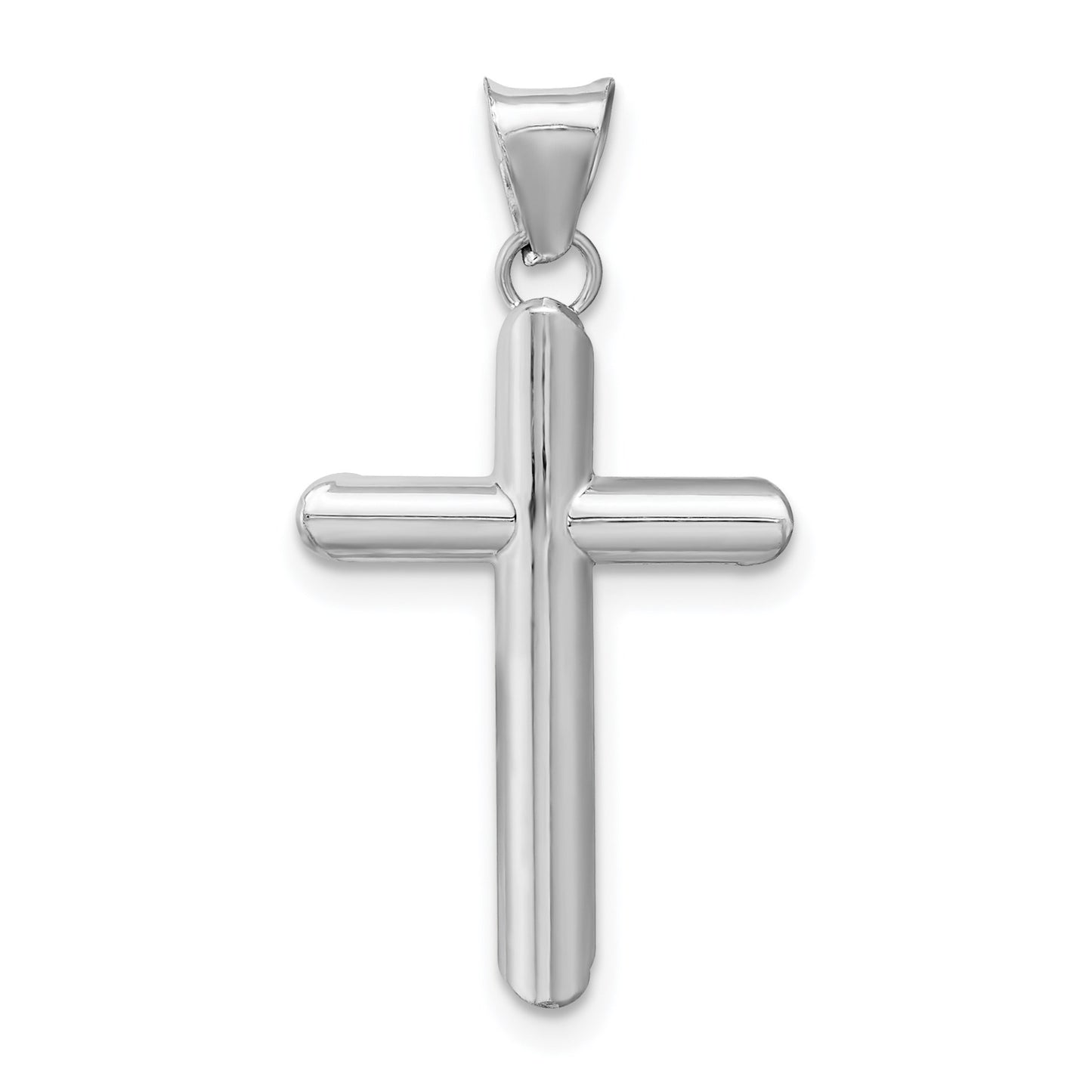 14k White Gold Polished Tube Cross Pendant