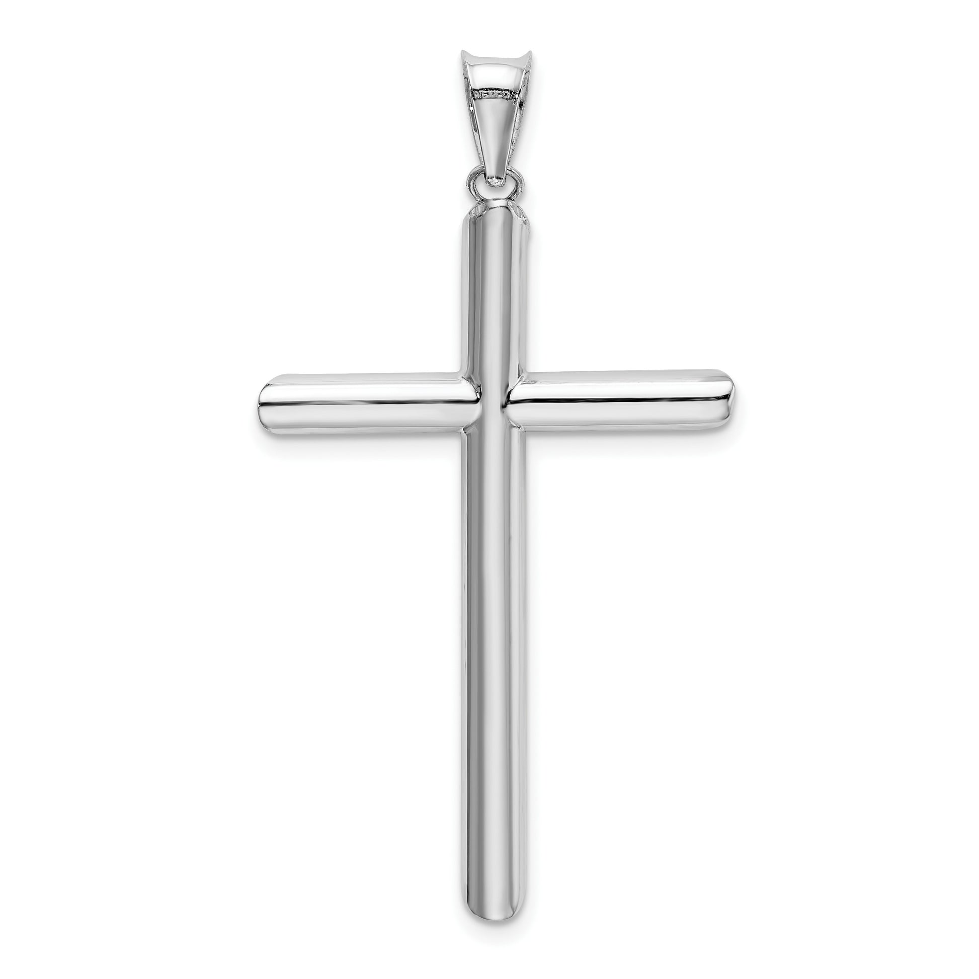 14k White Gold Polished Tube Cross Pendant